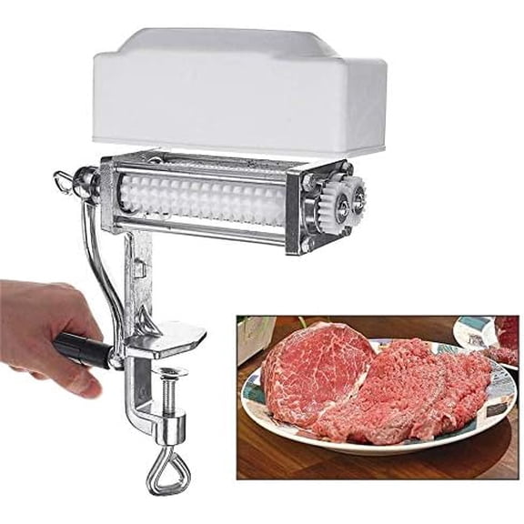 Commercial Manual Meat Tenderizer Cuber Kitchen Pork Beef Steak Flatten Tool Heavy Duty Clamp-on Rolling Meat Tenderizer Profession Needle Blade Tenderizer Machine Manual Control Tender Meat