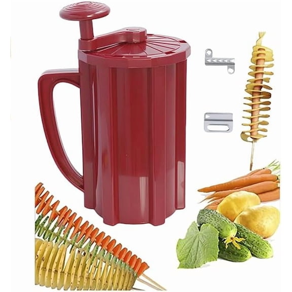 Commercial Manual Tornado Spiral Potato Cutter, 3 in 1 Tornado Potato Slicer Vegetable Cutter Spiral French Fries with Stainless Steel Blade Carrot Cucumber DIY Barbecue