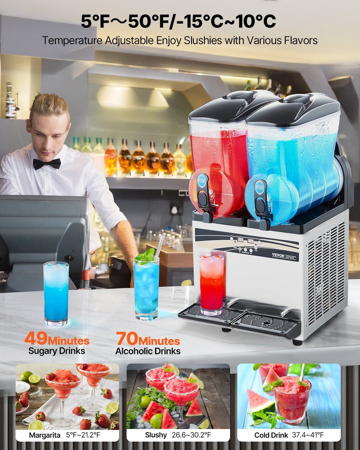 Commercial Margarita & Smoothie Maker - 2x15L Frozen Slushy Machine for Bars, Restaurants