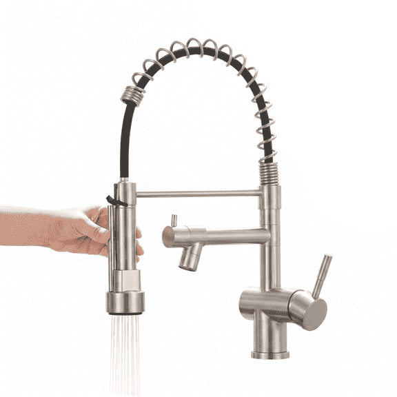 Commercial Matte Black Kitchen Faucet – Pull-Down Sprayer, 360° Swivel, Dual Water Modes, Single Handle for RV Sink