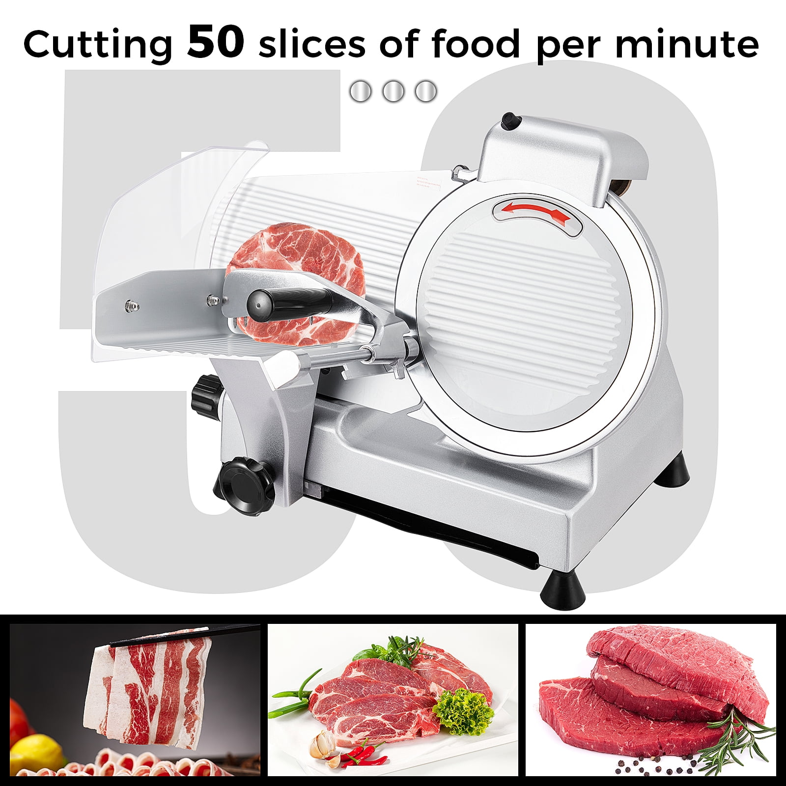 Silver 10-Inch Stainless Steel Electric Meat Slicer with Adjustable Thickness