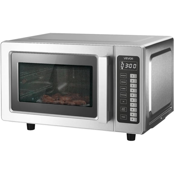 Commercial Microwave Oven, 0.9 Cu Ft, 1000W Digital Stainless Steel Countertop Oven with Touchscreen, 10 Cooking Presets, 5 Power Levels, Multi-Lock Door & Easy Clean for Restaurants
