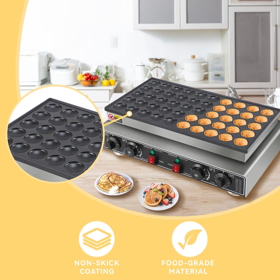 Commercial Mini Dutch Pancake Maker, 1800W Nonstick Waffle Iron – Adjustable Temp & Timer – Multi-Use Poffertjes Machine for Home, Restaurant, Food Truck – 50 Holes