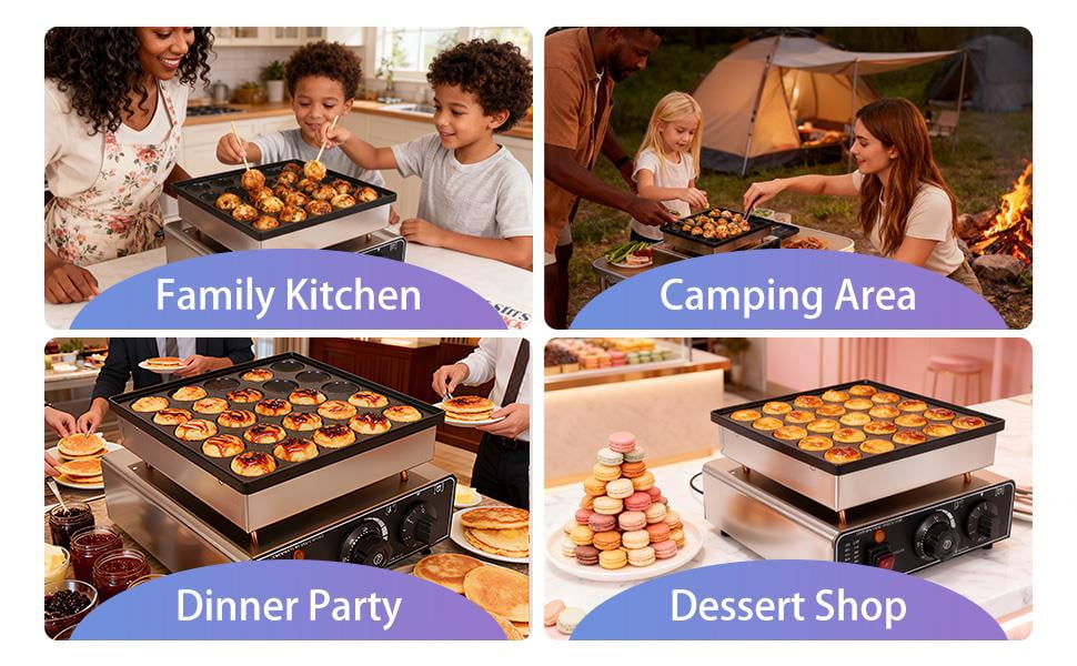 Commercial Mini Dutch Pancake Maker, 25-Cup Dorayaki Maker, Non-Stick Mini Dutch Pancake Pan, Stainless Steel Pancake and Waffle Maker, Electric Hot Cake Maker for Breakfast, Snacks, and Desserts