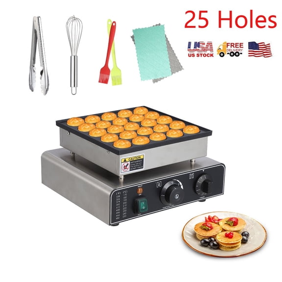Commercial Mini Dutch Pancake Maker 25 Holes Electric Waffle Machine Nonstick US