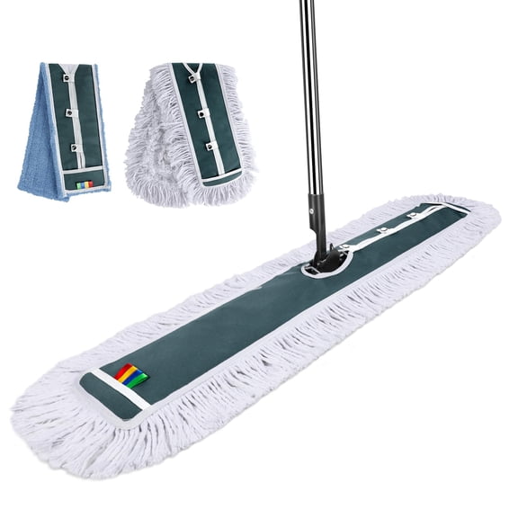 Commercial Mop, 42" Heavy Duty Dust Mop with Stainless Steel Handle,Large Industrial Mops for Floor Cleaning with 1 Cotton & 1 Microfiber Pad,Wet & Dry Large Mops for Home,Garage,School,Mall