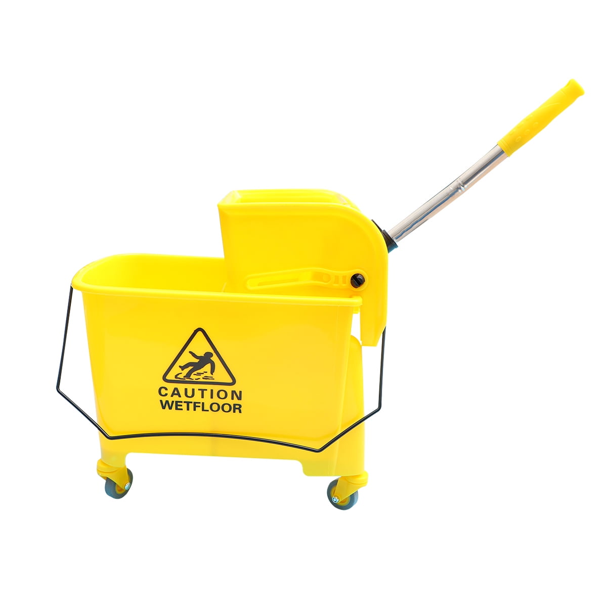 20L Mop Bucket Side Press Wringer on Wheels Cleaning Commercial Mop Bucket on Wheels (Yellow, Wheel)