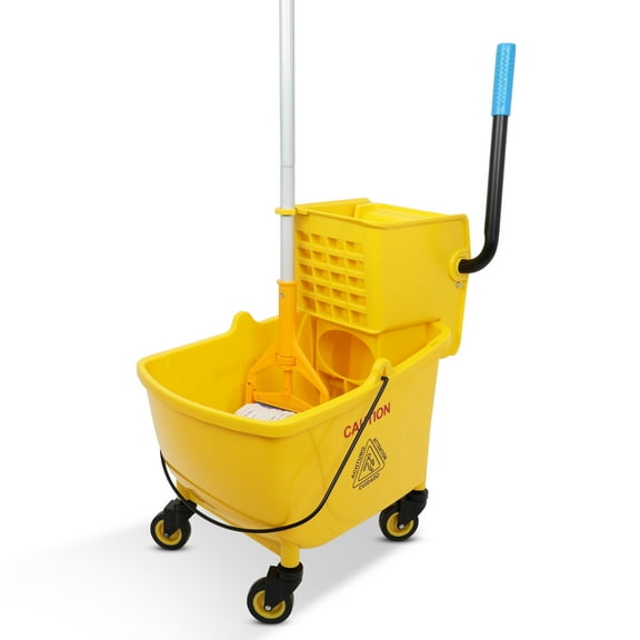 Commercial Mop Bucket with Wringer Side Press on Wheels, 35 Quart Mop Bucket with Commercial Mop, Easy to Move, Mops and Buckets for Floor Clean home, professional, and industrial use