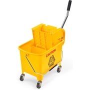 Commercial Mop Bucket with Wringer on Wheels, Heavy Duty Dual Chamber Industrial Mop Bucket Separate Dirty Water, Perfect for Business Household, Small 20 Quart Yellow