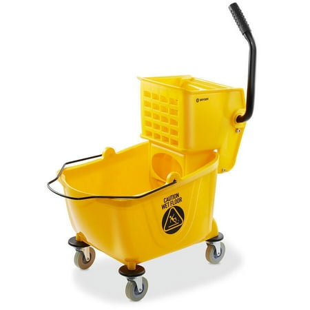 Commercial Mop Bucket in Yellow with Side Press Wringer, 26 Quart