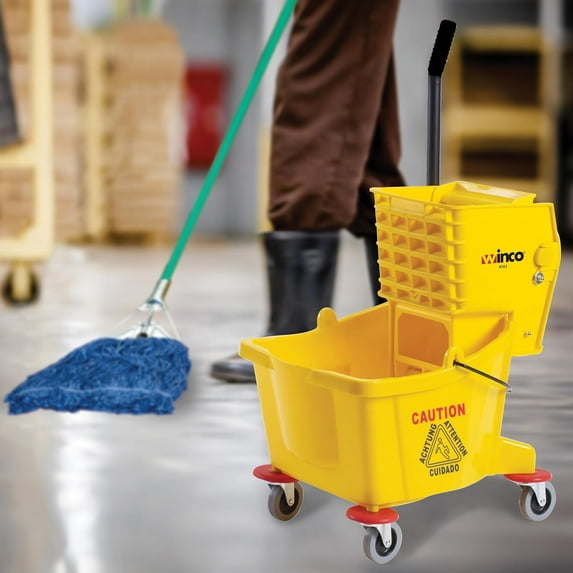 Commercial Mop Bucket with Wheels, 26 Quart Capacity, Durable Yellow Design