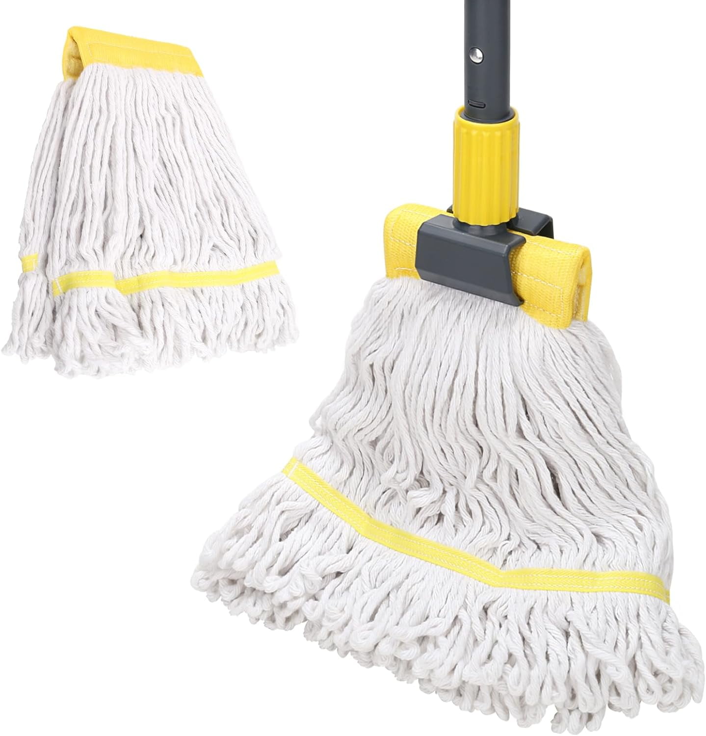 Commercial Mop Heavy Duty Industrial Mop with Extra Replacement Mop Head,60" Long Handle Looped-End String Wet Cotton Mops for Floor Cleaning,Home,Kitchen,Office,Garage and Concrete/Tile Floor