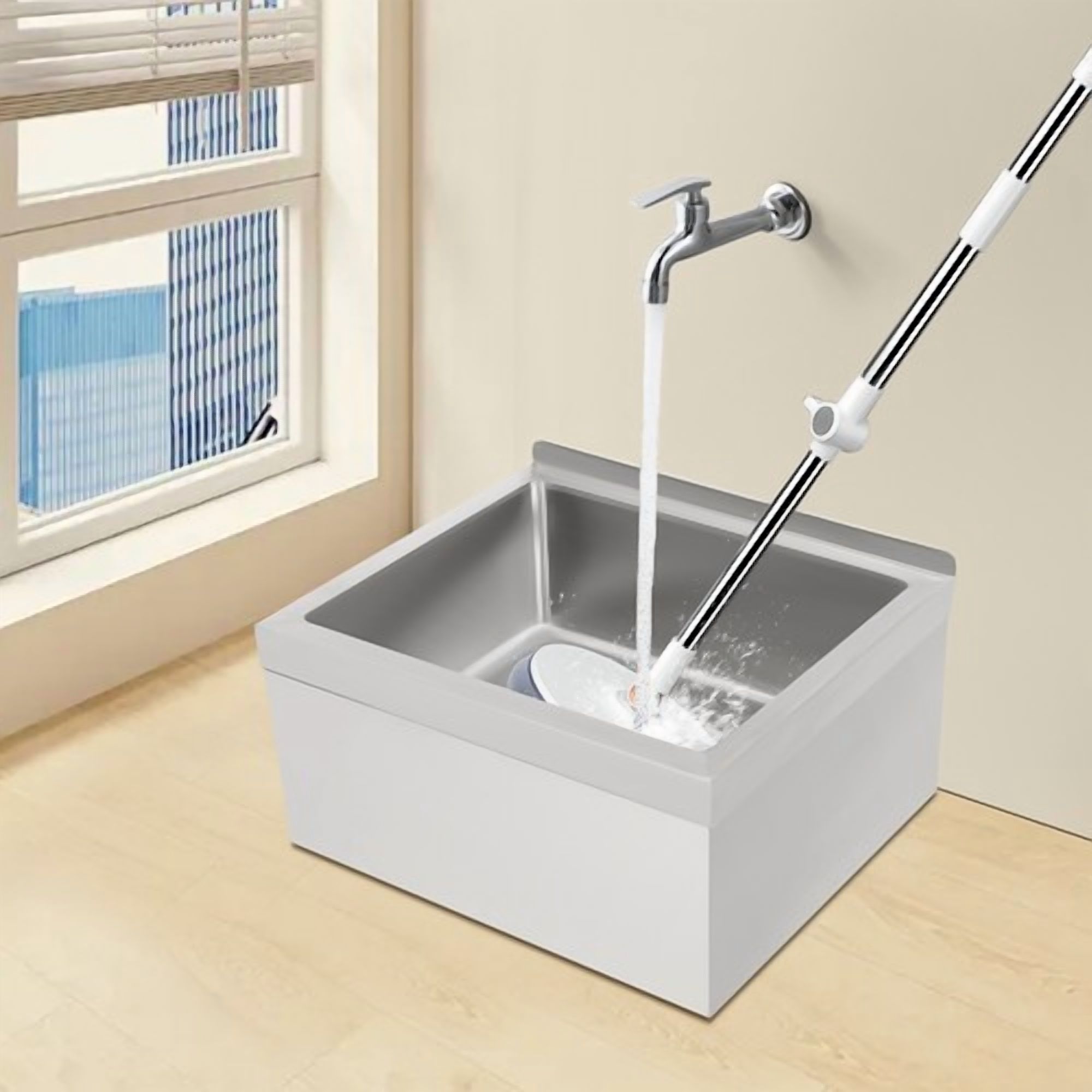 Commercial Mop Sink, 22" X 19" X 12" 304 Stainless Steel Wall-mounted Utility Sink with Drain Basket, Single Bowl Mop Sinks for Home, Restaurant, Hotel, Bar, Cafe, Kitchen, Laundry Room Etc