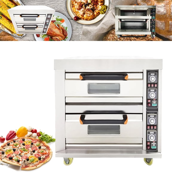 Commercial Movable Electric Double Pizza Oven 4 Baking Sheets Pizza Bakcing Equippment 220V
