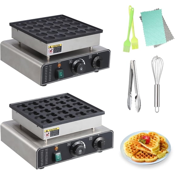 Commercial Muffin Maker - 25 Hole Pancake and Waffle Machine with Round and Heart Shape Plates and Adjustable Controls