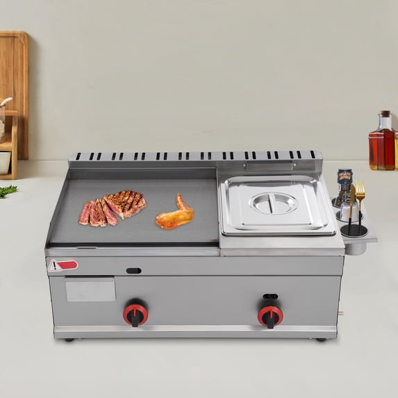 Commercial Multi-function Propane/ Gas Flat Top Grill Griddle with Deep Fryer for Homes, Restaurants