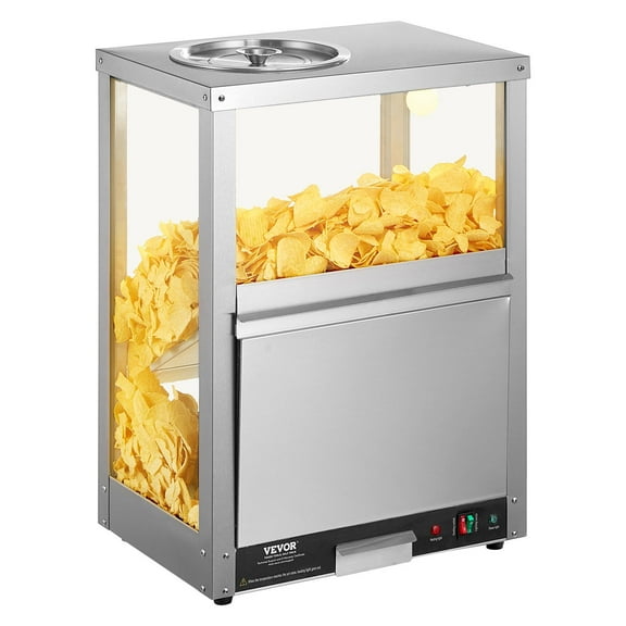 Commercial Nacho Warmer Machine, 84.5QT Stainless Steel Chip Warmer with Heating Base & Light, for Nachos, Popcorn, Potato Chips, Peanuts