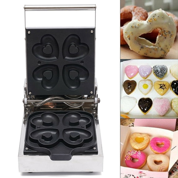 Commercial Nonstick Electric 4pcs Mini Heart Donut Waffle Maker Baking Machine Commercial Electric Mini Donut Maker Nonstick 4 Pcs Heart Doughnut Baker Machine Electric Mini Donut Waffle Maker