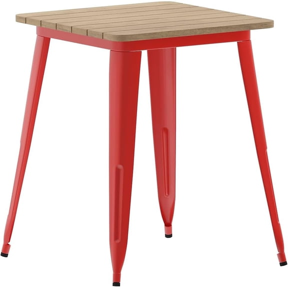 Commercial Outdoor Dining Table, All Weather Poly Resin Top with Steel Base, 23.75