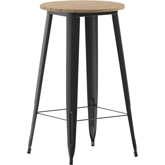 Commercial Outdoor Dining Table Bar Height, All Weather Poly Resin Top with Steel Base, 23.75