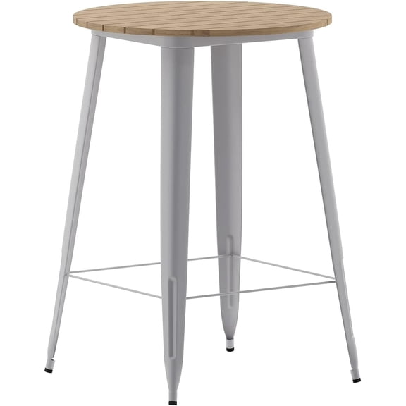 Commercial Outdoor Dining Table Bar Height, All Weather Poly Resin Top with Steel Base, 30