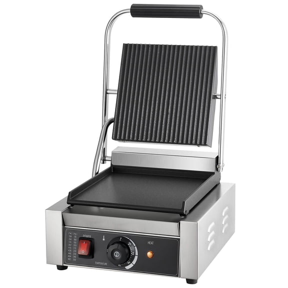 Commercial Panini Grill 1800W Electric Sandwich Maker Stainless Steel Press Grill with Temperature Control 8.8x9 Inch Flat Enamel Plate for Hamburger Steak Bacon