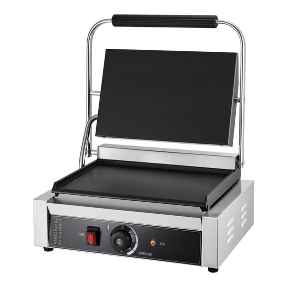 Commercial Panini Press Grill, 1800W Electric Sandwich Maker, Stainless Steel Grill with Temp Control, 13.5x9.3" Flat Plate for Burgers, Steak, Bacon