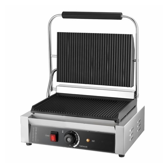 Commercial Panini Press Grill, 1800W Electric Sandwich Maker, Stainless Steel, Temp Control, 13.5x9.3in Non-Stick Grill, for Burgers, Steak, & Breakfast