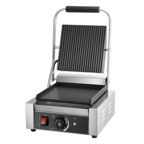 Commercial Panini Press Grill, 1800W Electric Sandwich Maker, Stainless Steel, Temp Control, 8.8x9.1in Non-Stick Plate, for Burgers, Steak, Paninis