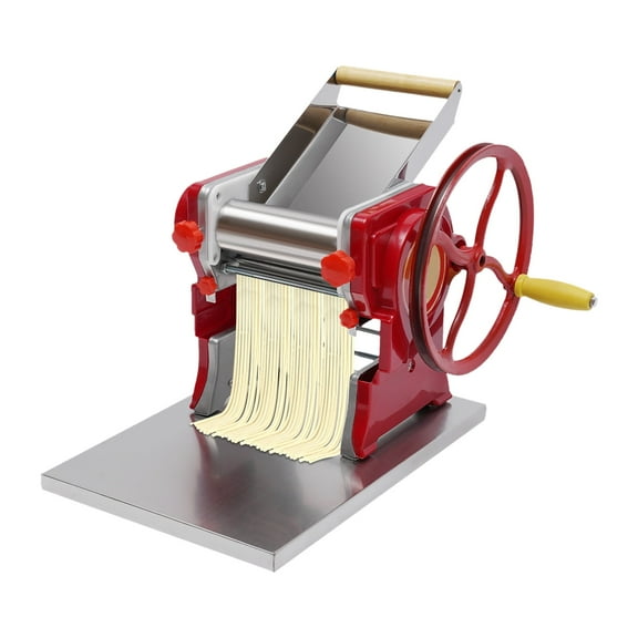 Commercial Pasta Maker, Stainless Steel Manual Fresh Noodle Maker Dumpling Skin Maker Dough Roller Red for Kitchen