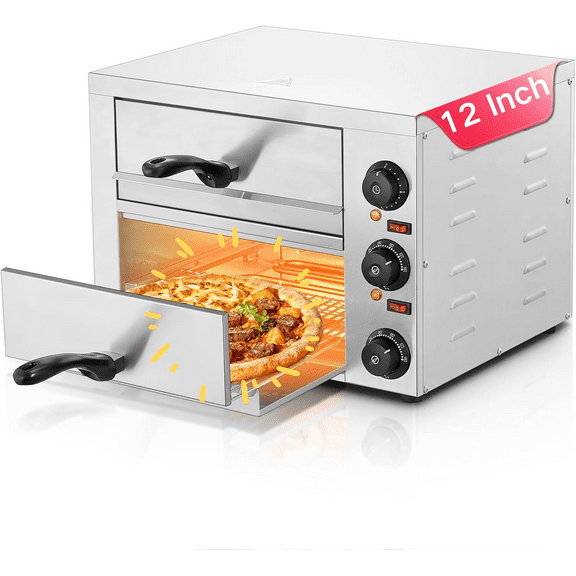 Commercial Pizza Oven, 1700W, 662F Max Temp, 12 Inch Double Deck Layer, Multipurpose Pizza Maker for Restaurant, Home, Party
