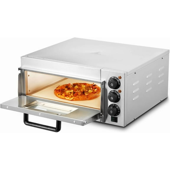 Commercial Pizza Oven Countertop 14 Single Deck Layer Stainless Steel Electric Pizza Oven with Stone and Handle Multipurpose Indoor Pizza Maker for Restaurant Home Pretzels Baked