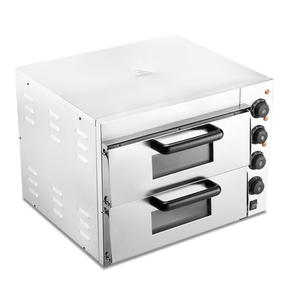 Commercial Pizza Oven Countertop 16-Inch, Double Deck Electric Pizza Maker, Stainless Steel, Stone & Handle, Indoor Oven for Restaurant Home Pretzels