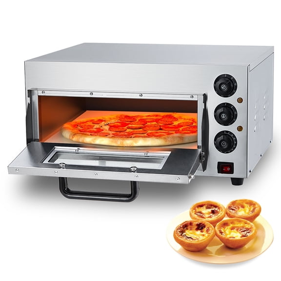 Commercial Pizza Oven Countertop, 16" Single Deck Layer, Stainless Steel Electric Pizza Oven with Pizza Stone and Timer, Multipurpose Indoor Pizza Maker for Restaurant Home Pretzels Baked
