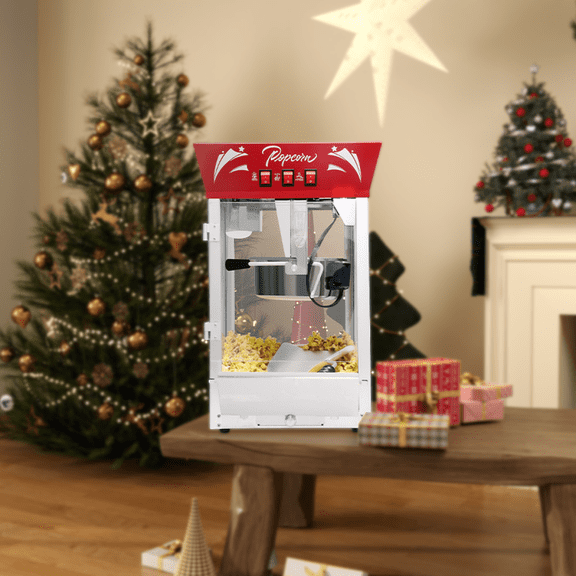 Commercial Popcorn MAKER Machine, 12 Ounce Kettle Stainless Steel Popcorn Maker with Tempered Glass, Warming Deck, 850W Countertop Popcorn Popper for Parties, Events, and Home Theater, red