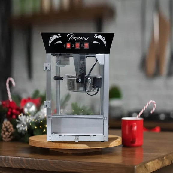 Commercial Popcorn MAKER Machine, 12 Ounce Kettle Stainless Steel Popcorn Maker with Tempered Glass, Warming Deck, 850W Countertop Popcorn Popper for Parties, Events, and Home Theater, Black