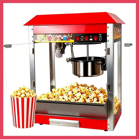 Commercial Popcorn Machine, 1300w 8oz Kettle, Red Countertop Popcorn Maker, Stainless Steel & PC, Theater Style Popper, 48 Cups Per Batch, for Home Parties & Movie Nights
