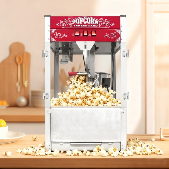 Commercial Popcorn Machine, 16 Oz Kettle, 1440 W Countertop Popcorn Maker for 64 Cups, Movie Theater Popcorn Machine with 3-Switch Control & Steel Frame Tempered Glass Doors(Red)