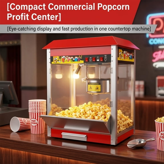 Commercial Popcorn Machine, Popcorn Popper, 1300 W, 48 Cups per Batch, 3-Switch Control, Steel Frame, Countertop Popcorn Maker, Theater Style Popper for Theaters