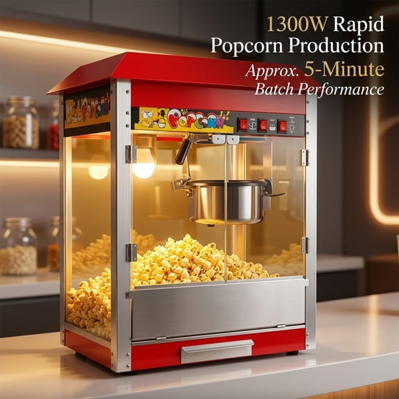 Commercial Popcorn Machine, Theater Style Popper, Countertop Popcorn Maker, 3-Switch Control, Red, 48 Cups per Batch, 304 Stainless Steel, Popcorn Popper for Home