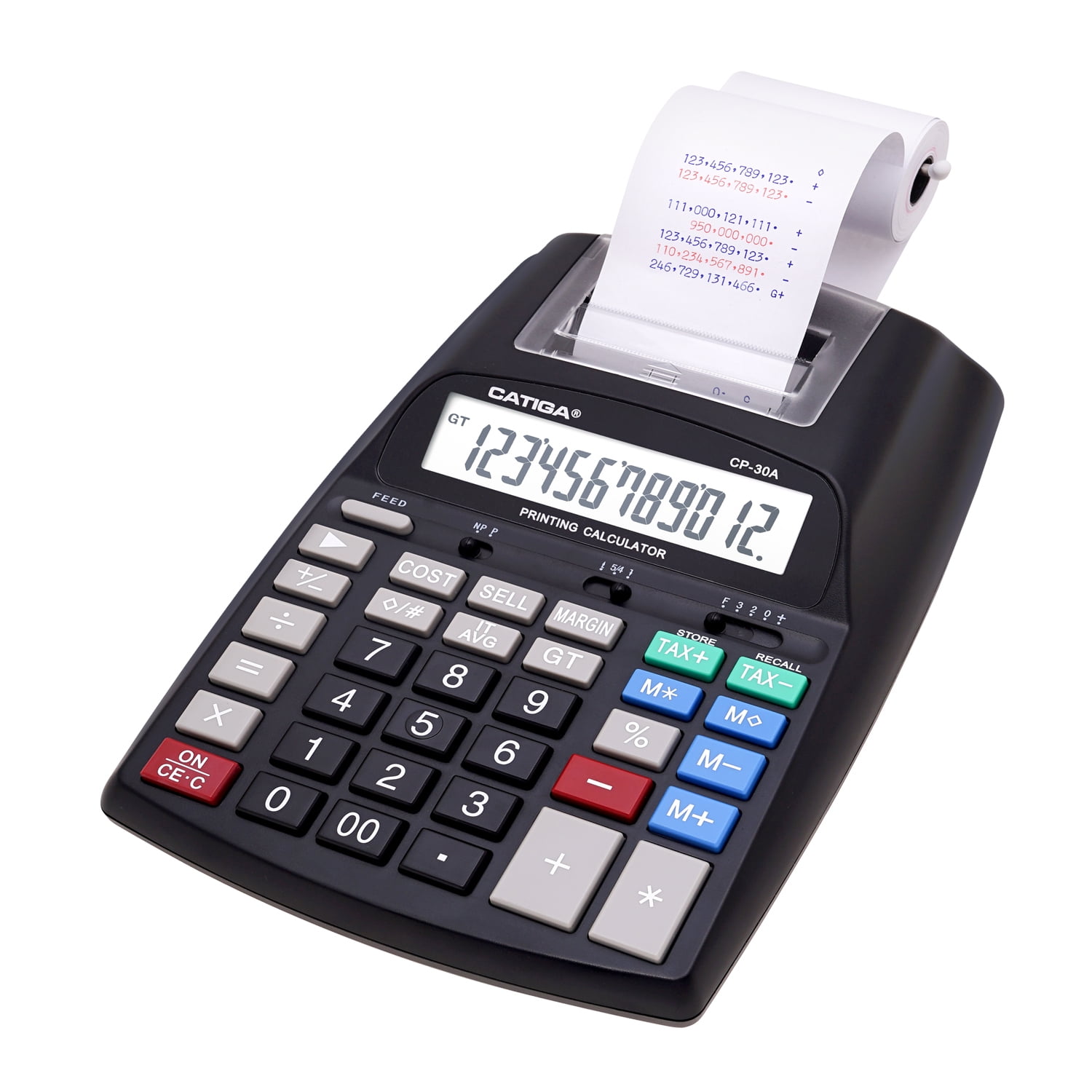 Commercial Printing Calculator, 12-Digit LCD Display, 2.03 Lines/Second, Two-Color Printing, AC Adapter (Black)