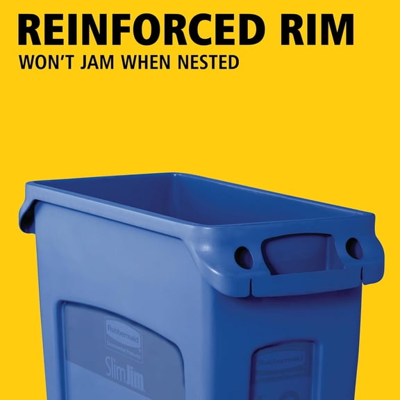 Commercial Products Slim Jim Plastic Rectangular Recycling Bin/Trash Can with Venting Channels 23 Gal Blue for Kitchens/Classrooms/Offices/Back of House