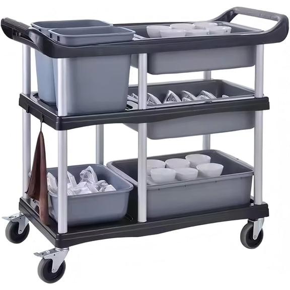 Commercial Products Standard Bus Box/Utility Cart,Gray Large Bus Tub, Plastic, Heavy Duty Restaurant Wash Basin/Dish Washing Tub for Kitchen Organization/Storage (THA52)