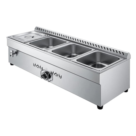 Commercial Propane Steam Table 4-Pan, LP Gas Outdoor Warmer, Stainless Steel Food Warmer with Drain, Adjustable Temperature for Events & Catering