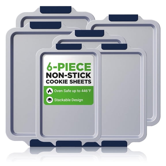 Commercial Quality Baking Sheet Pan Set, Carbon Steel Cookie Sheet, Warp Resistant Baker's Half Sheet Pan, Cookie Tray Pans for Baking, Roasting Dishwasher Safe Deep Blue