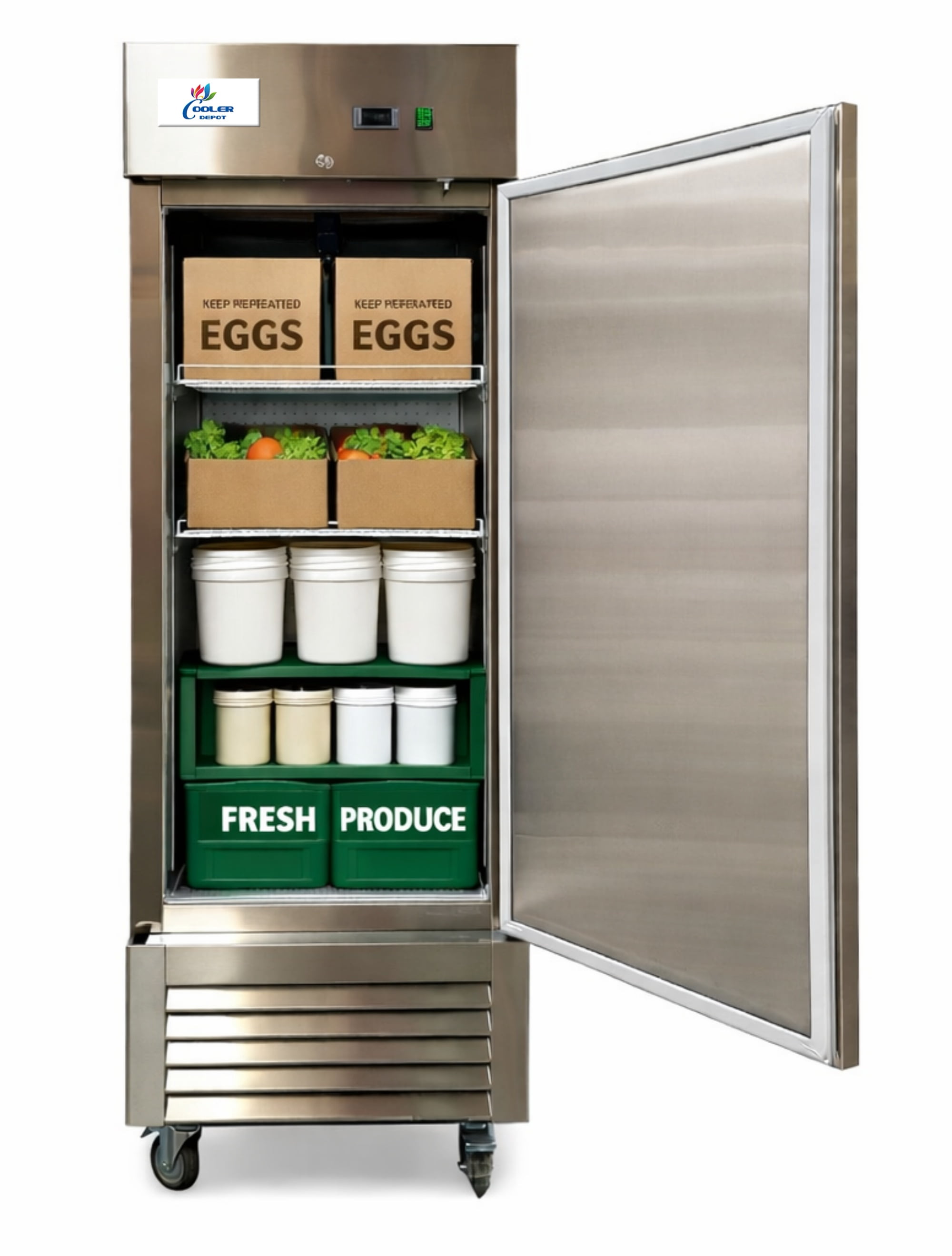 Commercial Reach-In Upright Refrigerator, 27 inch, 17.2 cu. ft, Stainless Steel exterior, Cooler Depot.