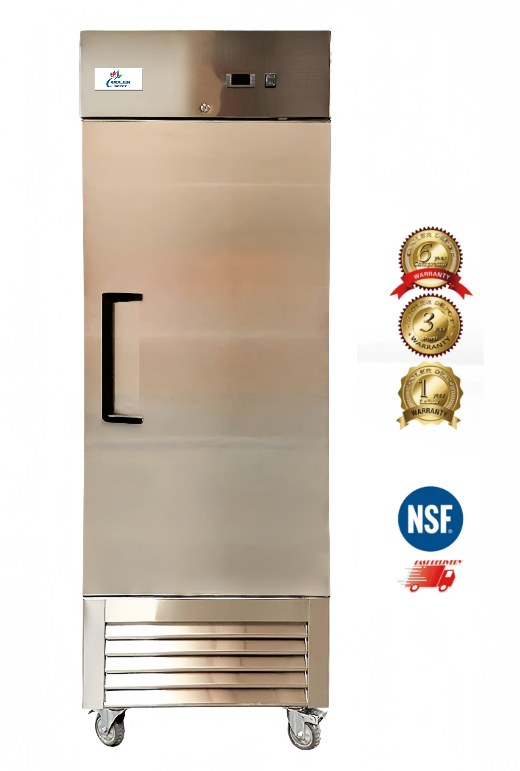 27'' Single Door Commercial Refrigerator – Stainless Steel Reach-In Cooler, 23 Cu. Ft. Bottom-Mounted Compressor, ETL/NSF Certified