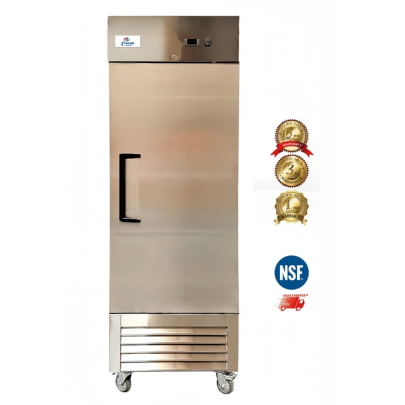 27'' Single Door Commercial Refrigerator – Stainless Steel Reach-In Cooler, 23 Cu. Ft. Bottom-Mounted Compressor, ETL/NSF Certified