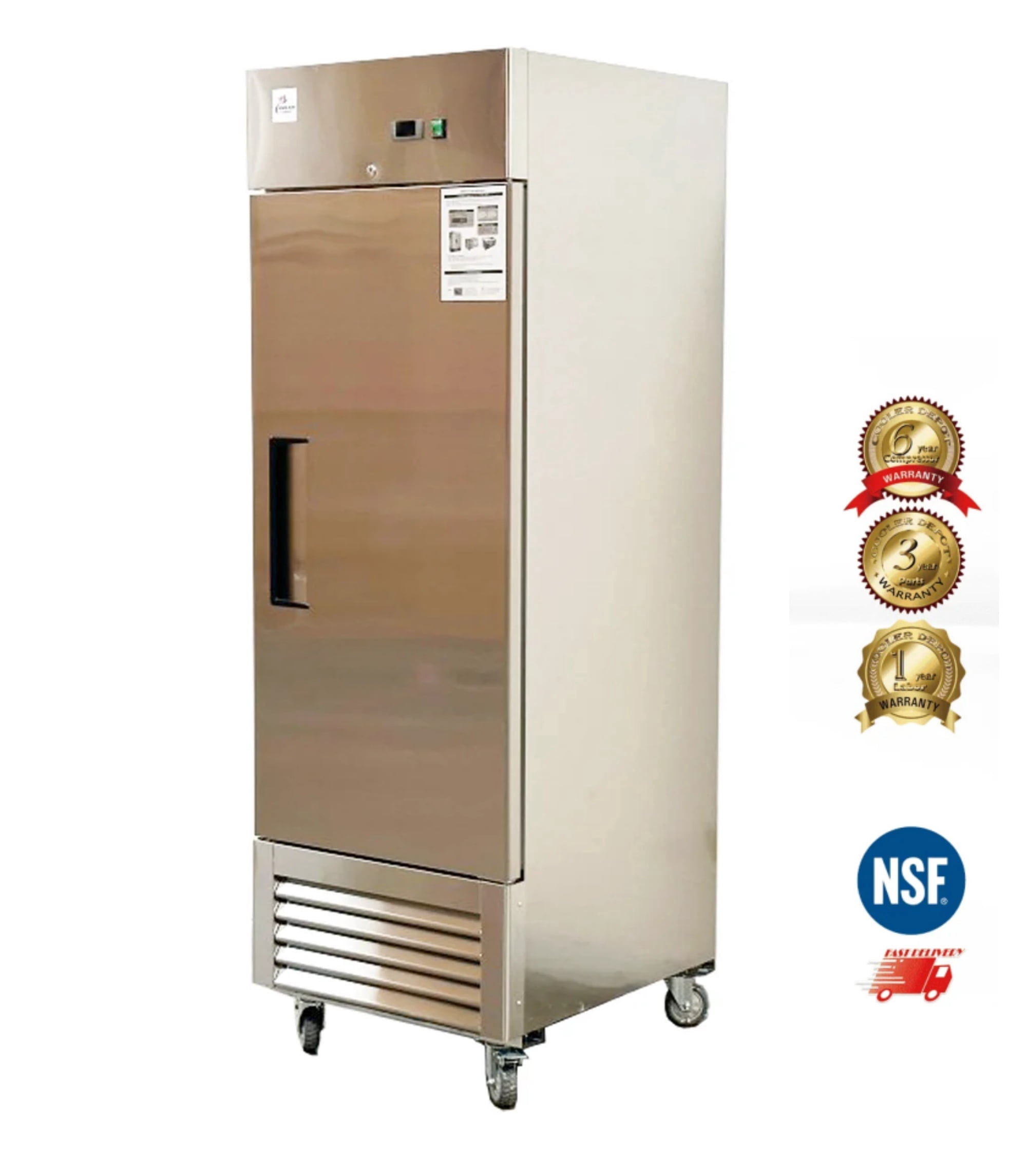 27in.23 cu.ft Reach-In Commercial Upright Freezer, Stainless Steel, Cooler Depot.