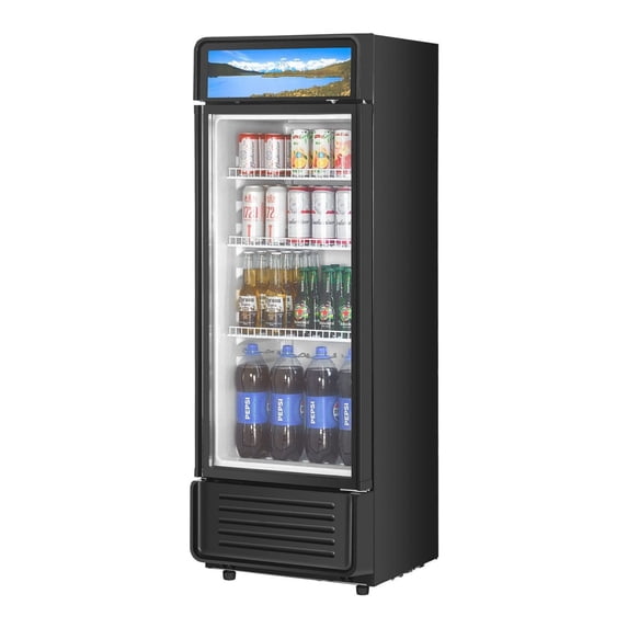 Commercial Refrigerator 12.2 CU.FT Glass Door Display Cooler, Beverage Refrigerator Merchandiser, Adjustable Shelves, Frostless, LED Lighting